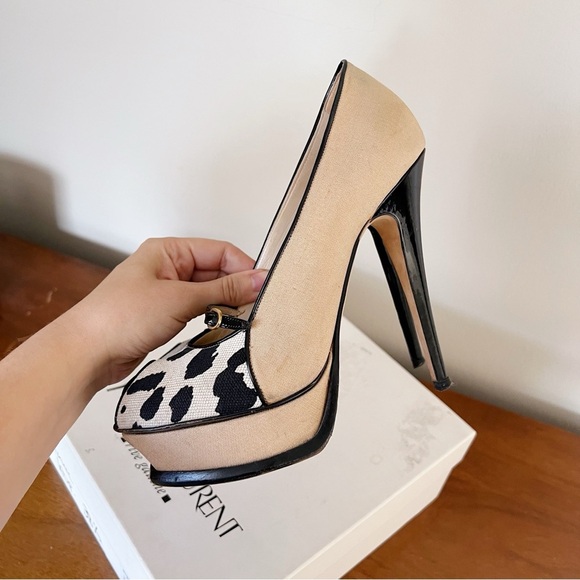 YSL • Tribute 105 Pump canvas leopard Mary Jane heels patent leather platform - Picture 7 of 16